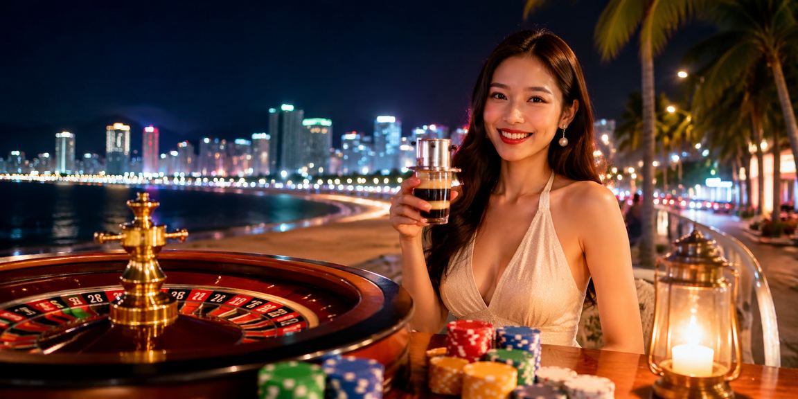 Bàn roulette live casino với không khí cà phê buổi tối tại Nha Trang